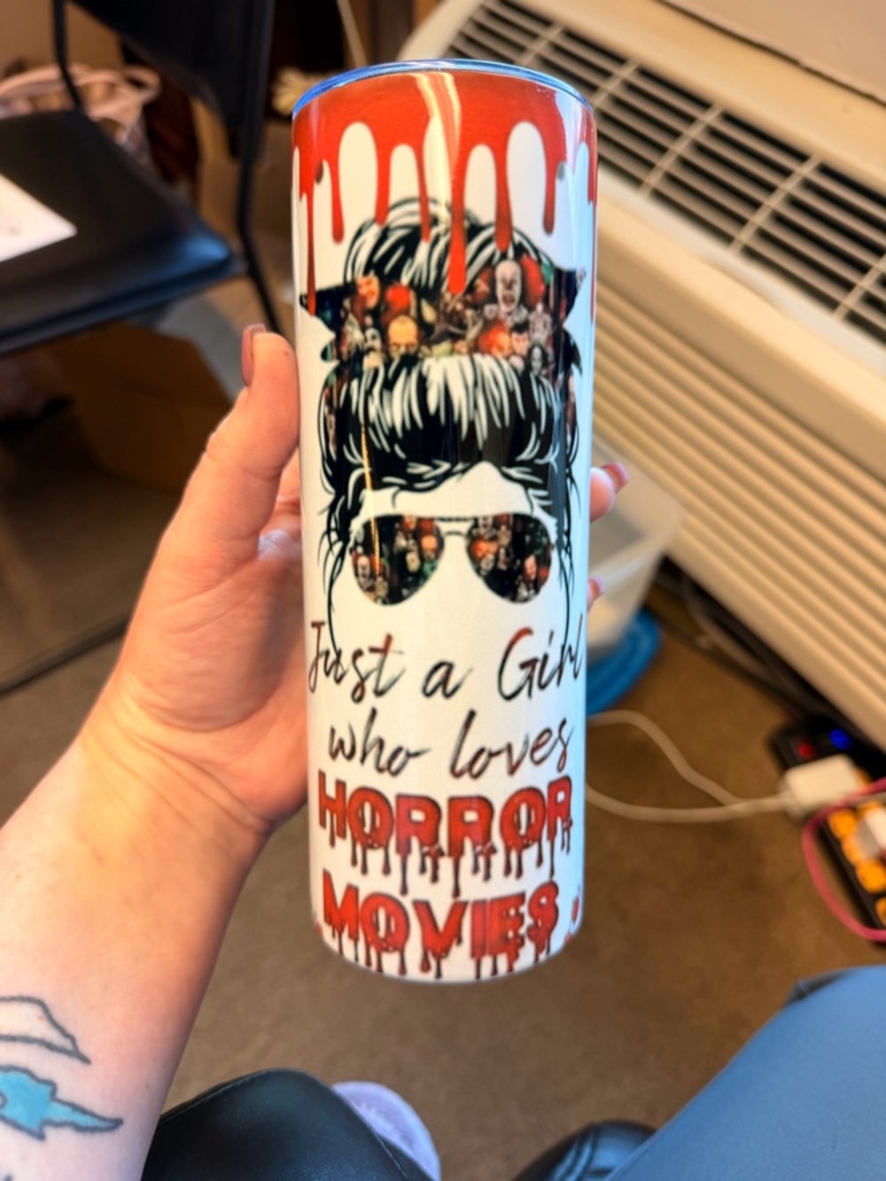 Just a Girl Who Loves Horror Movies Red and White Travel Tumbler